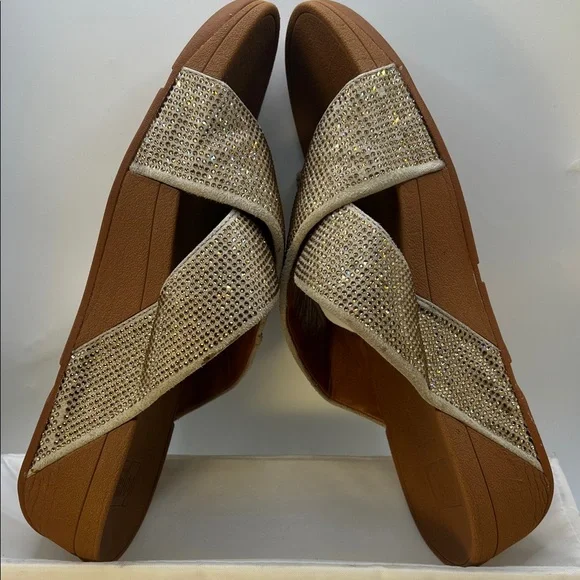 Fitflop Gold Rhinestones Crisscross Sandals-Size 9-Comfy-Slip on-Casual - Picture 10 of 16